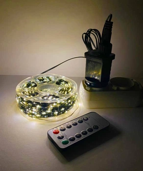 Светодиодная новогодняя гирлянда роса 50 м 500LED водостойкая (IP44) с пультом теплый белый свет, 8 режимов