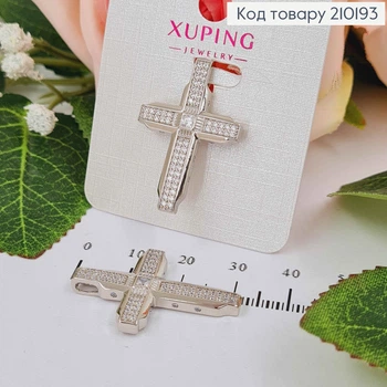Хрестик родований, литий, з квадратним камінцем посередині, 3*2см, Xuping