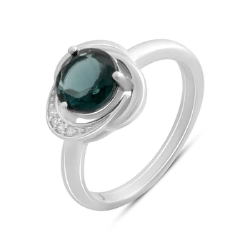 Серебряное кольцо с топазом Лондон Блю 1.091ct, фианитами, вес изделия 3,05 гр (2178026)