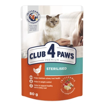 Вологий корм для кішок CLUB 4 PAWS Клуб 4 лапи Premium Sterilised With chicken з куркою 80 гр 24 шт.