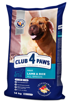 Сухий корм для дорослих собак усіх порід CLUB 4 PAWS Premium Lamb and rice з ягнятком та рисом 14 кг.