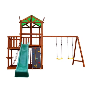 Дитячий дерев'яний ігровий комплекс SportBaby Babyland-11 кольоровий з гіркою 3 м, гойдалками і скеледромом висота 3,2 м (SB-1937)