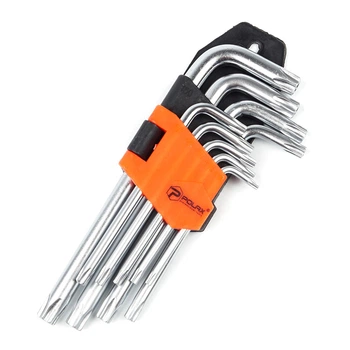 Набор шестигранных TORX ключей Polax Г-образных, 9 предметов, Т10-Т50, Cr-V (25-007)