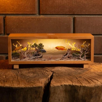 Нічник-панорама "Акваріум", лаковане дерево (LED, Акумулятор, USB Type-C)