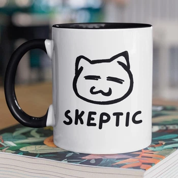 Чашка керамічна з малюнком "Skeptic" 330 мл для напоїв біла з чорною ручкою на подарунок