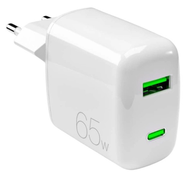 Мережевий зарядний пристрій Puro 65W GaN USB-A - USB-C White (8018417440908)