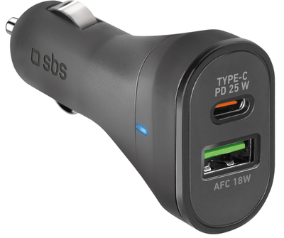 Ładowarka samochodowa SBS 25W USB-A USB-C Power Delivery Black (TECRPD25W)
