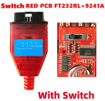 Авто сканер с переключателем FiatEcuScan KKL VAG 409.1 чип FTDI FIAT FT232RL+9241A Красный