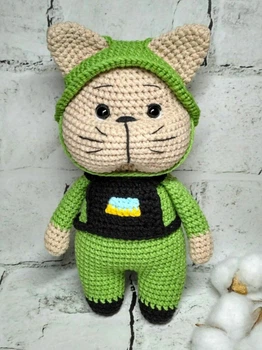 М'яка іграшка ручної роботи в'язана амігурумі Hand Made Котик ЗСУ 22 см 202-91