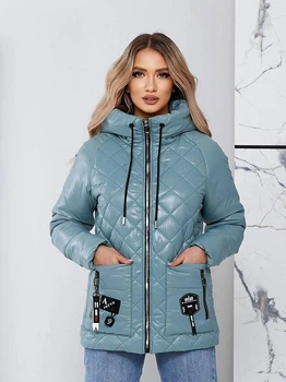 Женская демисезонная куртка с капюшоном стеганная KHAN 00504 50-52 Светло-зелёный ( KH - 00504/010 C )