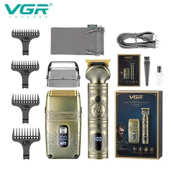 Беспроводной профессиональный набор для стрижки,бритье 2в1 VGR V-649 аккумуляторная машинка триммер и шейвер бритва с дисплеем