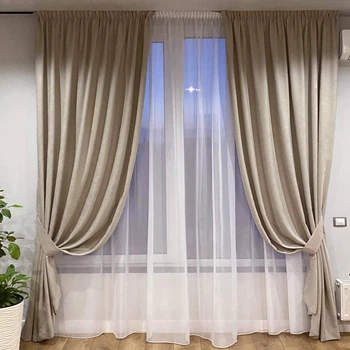 Комплект штори на тасьмі 2 шт з підхватами 180х250 см мікровел Сіро-беж вуаль 400 см Білий