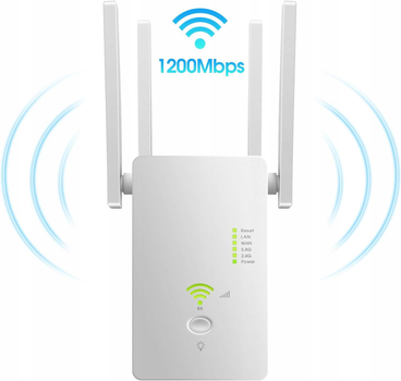Усилитель сигнала Wi-Fi двухдиапазонный ретранслятор 2.4 ГГц 5 ГГц AC1200 1200 Мбит/с