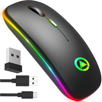 Мышь беспроводная SKY черная с RGB аккумулятор USB