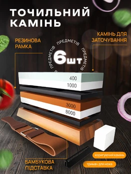 Точилка для ножів набір точильних каменів двосторонніх для заточування ножів лез ножиць Kraft&Dele KD10576 точильний камінь брусок на підставці комплект 2 шт градація 400/1000 і 3000/8000