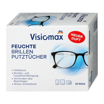 Вологі серветки для очищення окулярів VISIOMAX Brillenputztücher 52 шт, від DM (Німеччина)