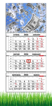 Календарь настенный квартальный на 2026 год на три пружины, Apriori , Успех , Удача , 29,7х61см