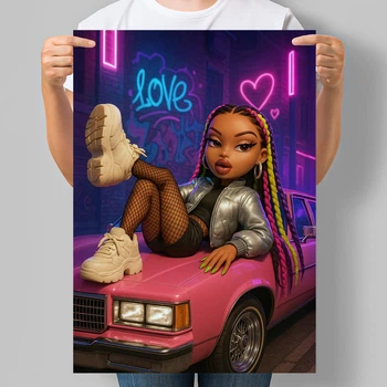 Постер в стиле куклы Bratz Стритстайл на розовом авто А3 30х42 см (DYT044_А3)
