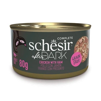 Повнораціонний беззерновий вологий корм для котів Schesir After Dark Chicken Ham Шезір курка з шинкою в бульйоні натуральні консерви банка 85 г (212412)