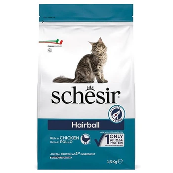 Сухой монопротеиновый корм для котов с длинной шерстью Schesir Cat Hairball Шезир с курицей для выведения шерсти 1.5 кг (ШКВВШ1.5)