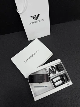 Чоловічий шкіряний ремень Armani з двома пряжками + пакування у подарунок