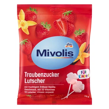Декстрозные леденцы Mivolis Dextrose клубника-ваниль для детей 10 шт, 75 г от DM