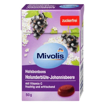 Леденцы для горла Mivolis Бузина и черная Смородина 50 г, от DM (Германия)