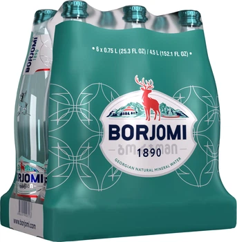 Упаковка мінеральної лікувально-столової сильногазованої води Borjomi 0.75 л х 6 пляшок (4860019003166)