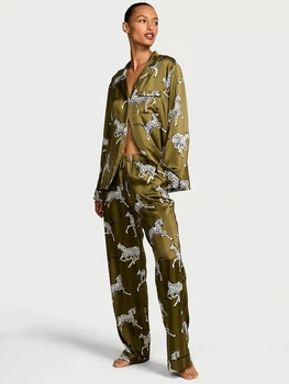 Піжама Сатинова (сорочка + штани) Victoria's Secret Glazed Satin Long Pajama Set ХS Regular Хакі (27111003)