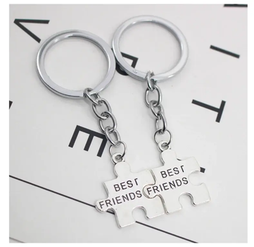 Брелки парные пазлы Best friends для двух друзей подруг в виде серебристых пазлов