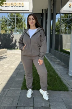 Женский теплый спортивный костюм с капюшоном (Батал), 4XL бежевый (М137.4)
