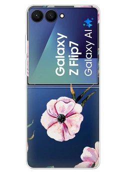 Прозрачный силиконовый чехол iSwag для Samsung Galaxy Z Flip 7 с рисунком - Пионы (ISSGZFL7-8)