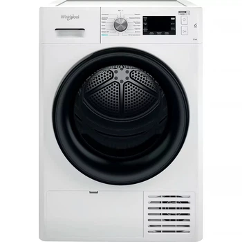 Сушильна машина Whirlpool тепловий насос, 9кг, A++, 65см, дисплей, люк чорний, білий (FFTM229X2BUA)