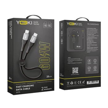 Кабель для зарядки и обмена данными USB YOKI YK-SO15 SOLID Series Type-C to Type-C 60W (3A/20V), 0.25 метра, Черный