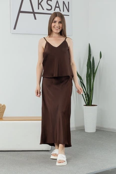Спідниця жіноча максі із шовку армані всесезонна Aksan 24.2368 46(l)-48(xl) коричневий