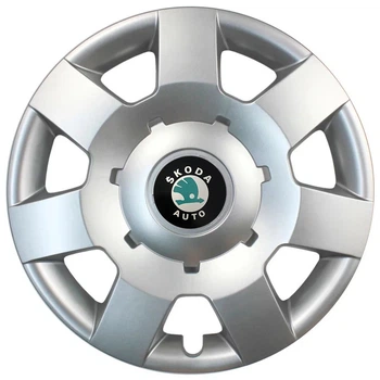 Автомобільні модельні ковпаки R14 Skoda (зелена) 219 4шт, SJS, сріблясті