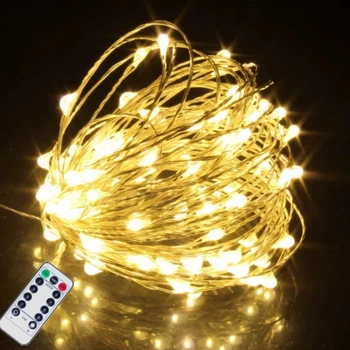 Гирлянда роса 10м 100led+пульт Теплый свет