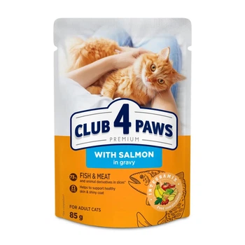 Вологий корм Club 4 Paws Premium Клуб 4 лапи для кішок з лососем у соусі 85 гр х 24 шт.