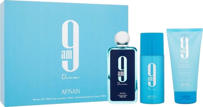 Zestaw unisex Afnan 9AM Dive Woda perfumowana 100 ml + Żel pod prysznic 150 ml + Dezodorant w sprayu 150 ml (6290171074243)