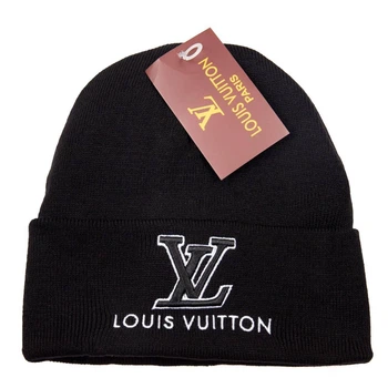 Шапка с принтом Louis Vuitton унисекс черная (sh035)