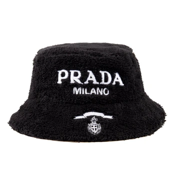 Панамка зимняя вышивкой PRADA черная женская (p001)