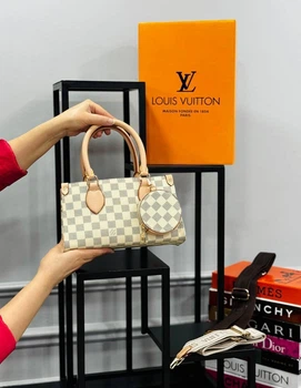 Сумка 2в1 с принтом Louis Vuitton бежевая женская (sl005)