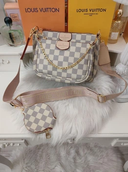 Сумка 3в1 с принтом Louis Vuitton маленькая женская белая (s135)