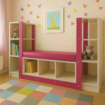 Детский шкаф с открытыми полками и диванчиком Gap DS-150 1500x340x820 мм красный