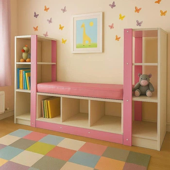 Детский шкаф с открытыми полками и диванчиком Gap DS-150 1500x340x820 мм розовый