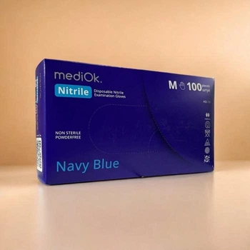 Рукавички нітрилові міцні 4,2 гр. mediOK Navy M темно-сині 100шт