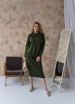 Жіноча в'язана спідниця міді із бавовни та акрилу Katrin ARTKNIT L-XL Оливковий (ak41300)