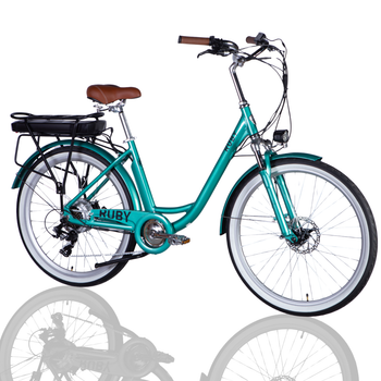 Велосипед з електроприводом 26" AL Dorozhnik eRUBY DD FR бірюзовий рама-17" 36B 17.5А*год 500Вт з амортизаційною вилкою та ліхтарем