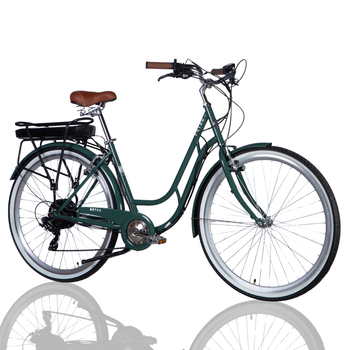 Велосипед з електроприводом 28" ST Dorozhnik eRETRO Vbr FR рама-19" 36B 12.5А*г 500Вт зелено-сірий