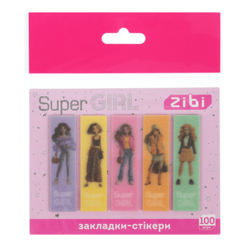 Стікер-закладки ZiBi 55*15мм 5х20арк. 15350 SUPER GIRL, пластикові з блискітками (24) /ZB.15350/